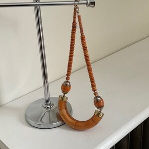 Wood Orange Beads and Wood Crescent Necklace - Women Accessories